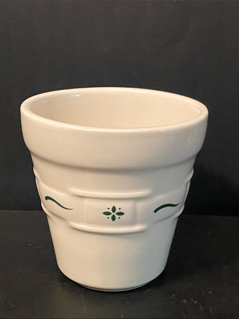 Longaberger Pottery Woven Traditions 4" Flower Pot No underplate Heritage Green